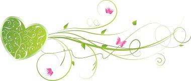 Sevgililer yeşil kalp floral swirls ile