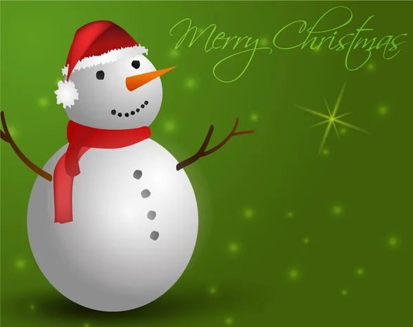 Green Christmas background with snowman — Stock Vector
