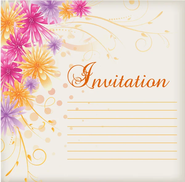 Plantilla de invitación en blanco con flores abstractas multicolor — Vector de stock