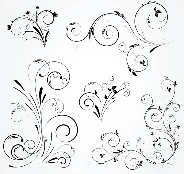 Conjunto de diseños florales de remolino — Vector de stock