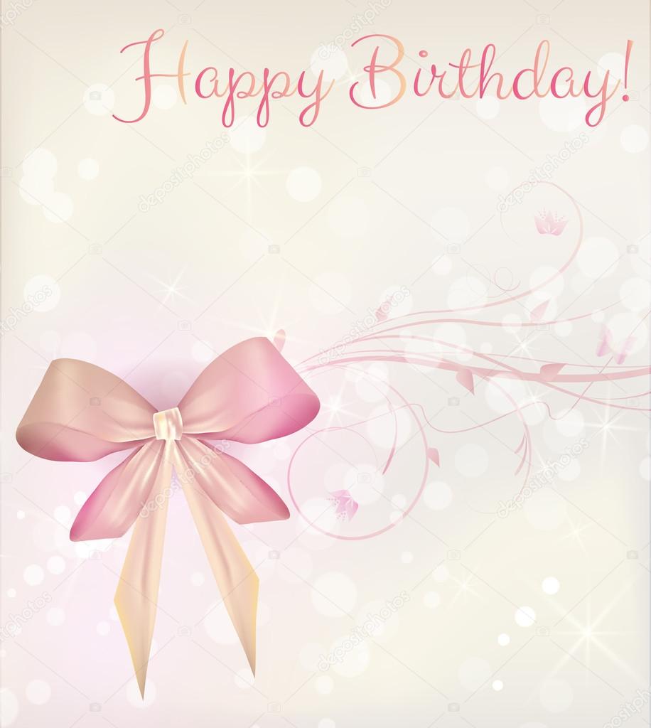 Birthday card with ribbon and floral elements