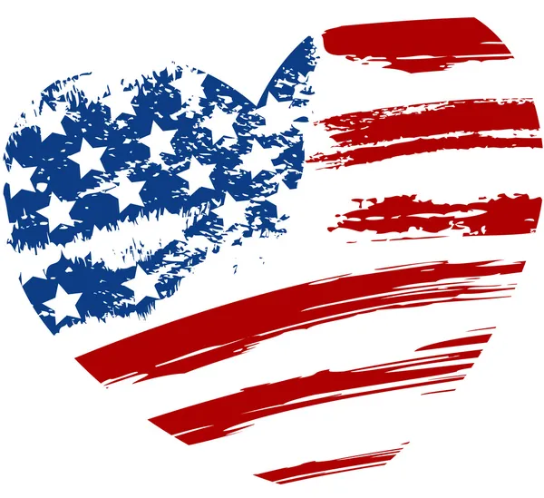 Grunge USA flag in heart shape — Stock Vector