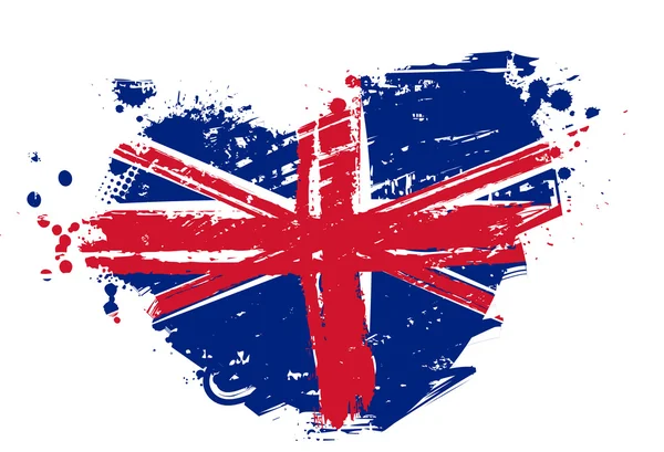 Grunge Britain flag in heart shape — Stock Vector