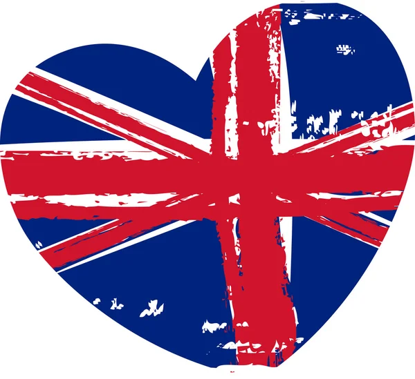 Bandera Grunge Britain en forma de corazón — Vector de stock