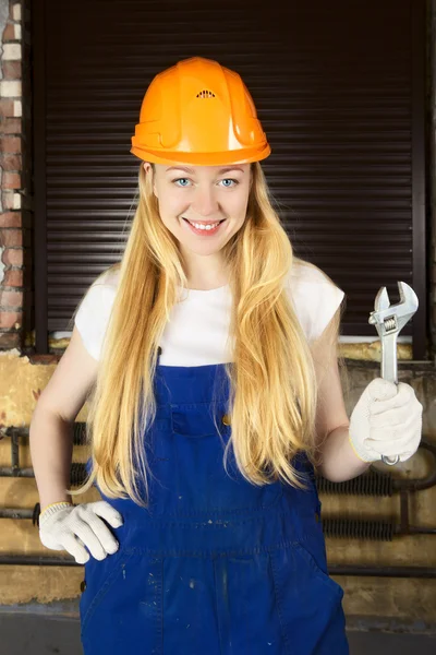 Beautiful Woman With Wrench — Stock Photo, Image