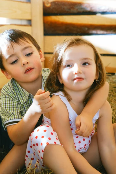 Niños en Hayloft — Foto de Stock