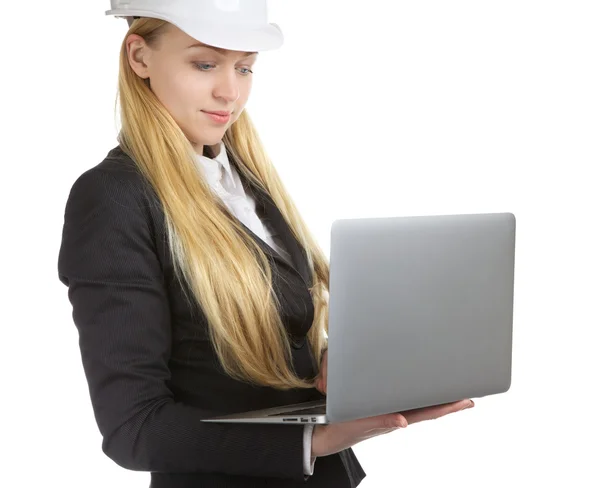 Ingenieur vrouw met laptop — Stockfoto