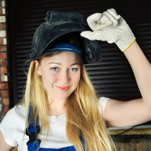 Beautiful Woman in Welder — Stock Photo, Image