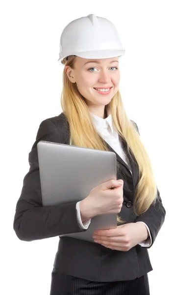 Ingenieur vrouw met laptop — Stockfoto