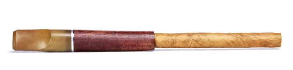 Сигар с деревянным мундштук — стоковое фото