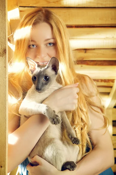 Meisje met kat — Stockfoto
