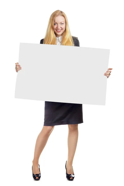 Женщина с пустой белой доской — стоковое фото