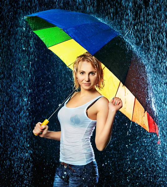 Menina sob chuva — Fotografia de Stock