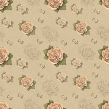 Gül çizim ile Dikişsiz Vintage desen