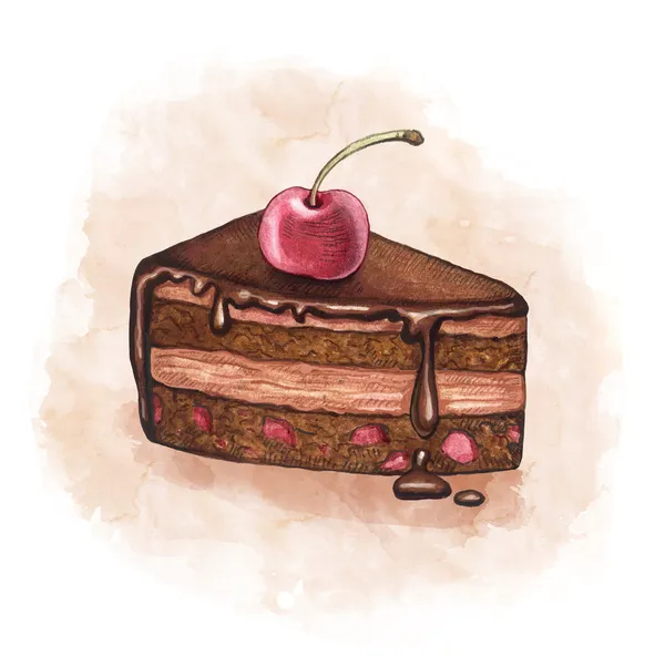 Illustration of a cherry cake — Stock Photo, Image