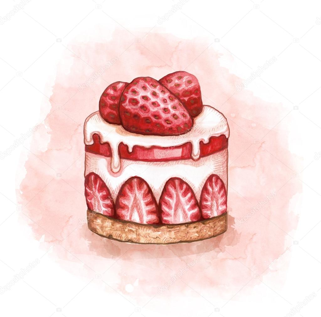 Illustration of a strawberry cream cake