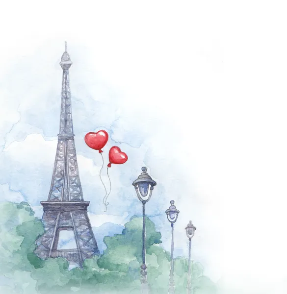 Fond aquarelle avec illustration de tour eiffel — Photo