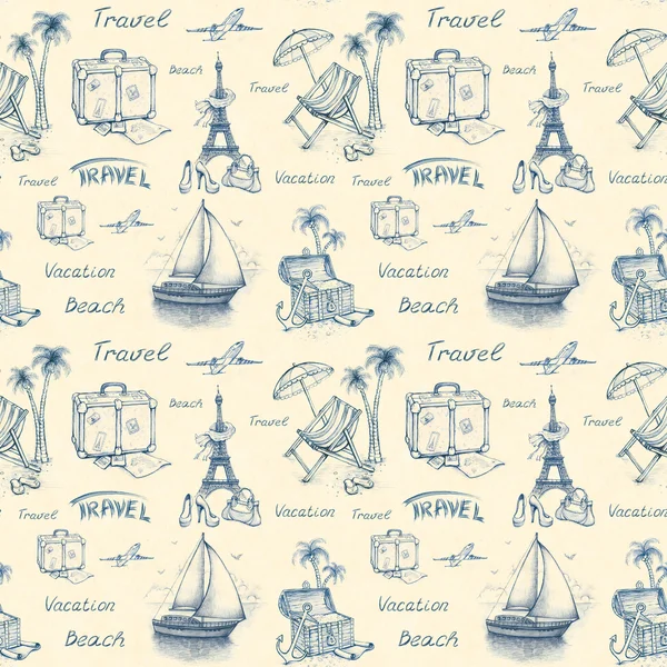 Seamless pattern with travel illustrations — Stock Photo, Image