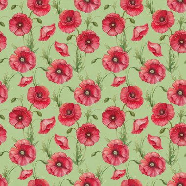 suluboya haşhaş çiçekleri, seamless modeli