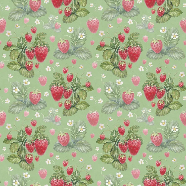 Seamless pattern with watercolor strawberry bush — Stock Photo, Image