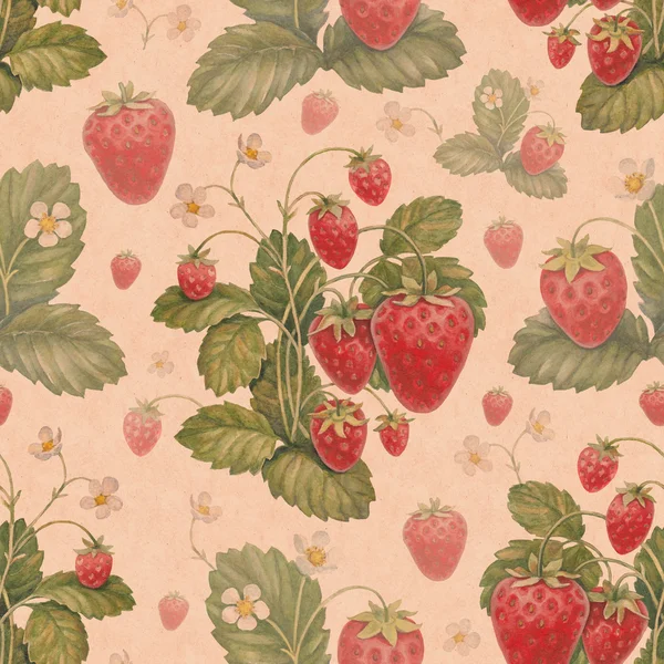水彩草莓布什。无缝模式 — 图库照片