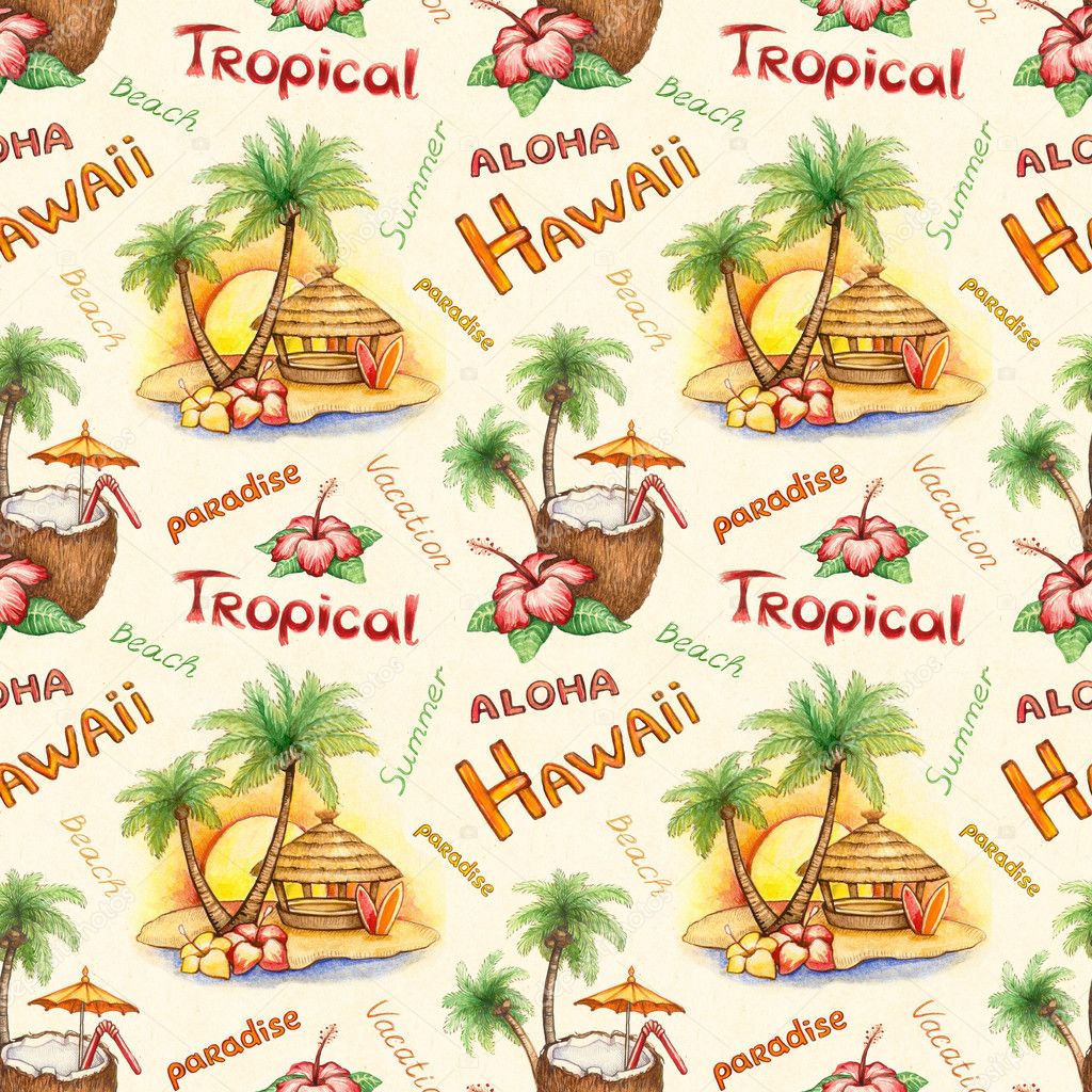 Watercolor seamless pattern. Illustration of a tropical paradise