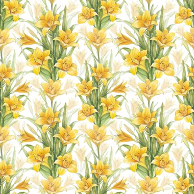 Vintage seamless modeli lily çiçekler