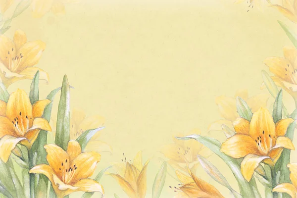 릴리 꽃의 일러스트와 함께 수채화 배경입니다. 완벽 한 — 스톡 사진