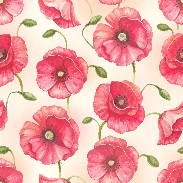 Watercolor poppy flowers, seamless pattern — Stock Photo, Image