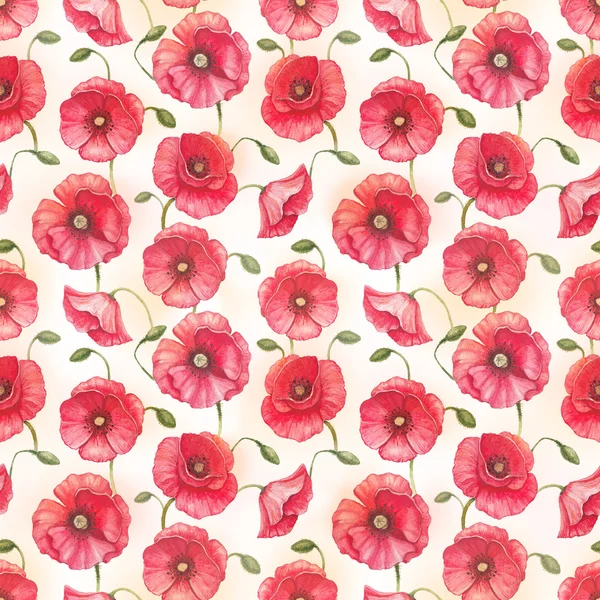 Watercolor poppy flowers, seamless pattern — Stock Photo, Image