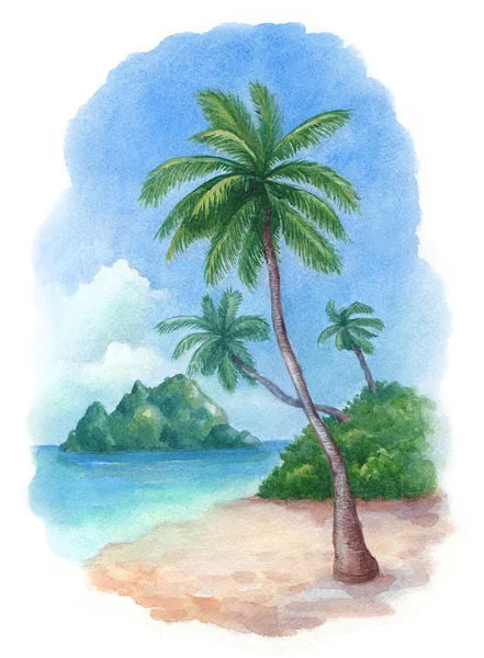 Watercolor illustration of the tropical beach — Stock Photo, Image