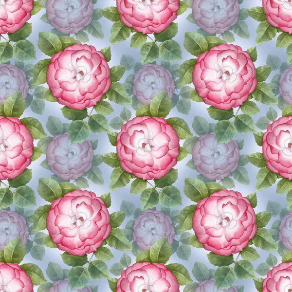 Vinage motif sans couture avec aquarelle chien-roses — Photo