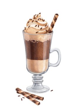 bir fincan kahve latte. suluboya resim