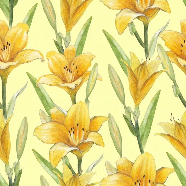 릴리 꽃 빈티지 원활한 패턴 — 스톡 사진