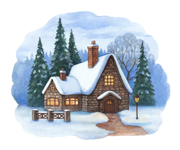 Illustrazione natalizia del paesaggio invernale — Foto Stock
