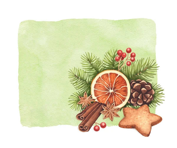 Pepparkakor och jul kryddor med dekorationer — Stockfoto