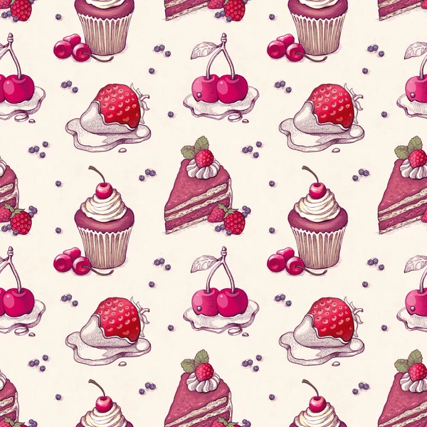 Hand drawn pattern with cake illustrations