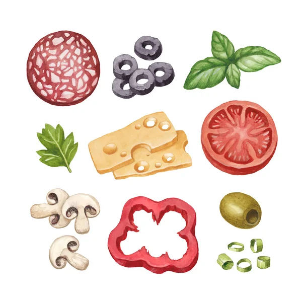 Ilustração aquarela dos ingredientes alimentares — Fotografia de Stock