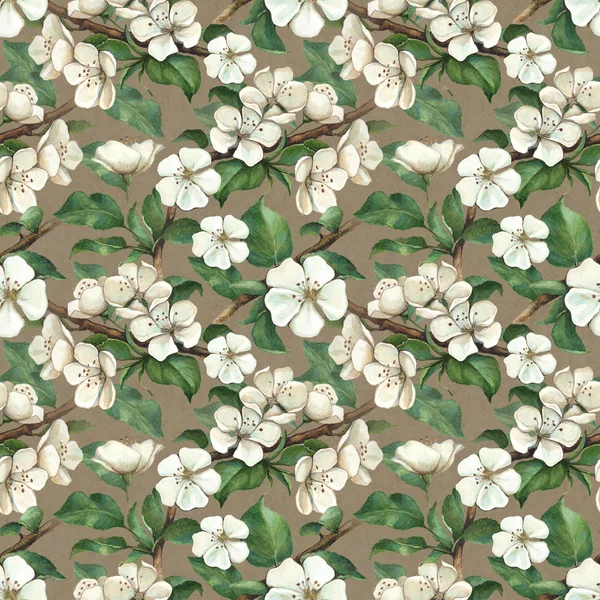 Vintage pattern with watercolor apple flowers — Stock Photo, Image