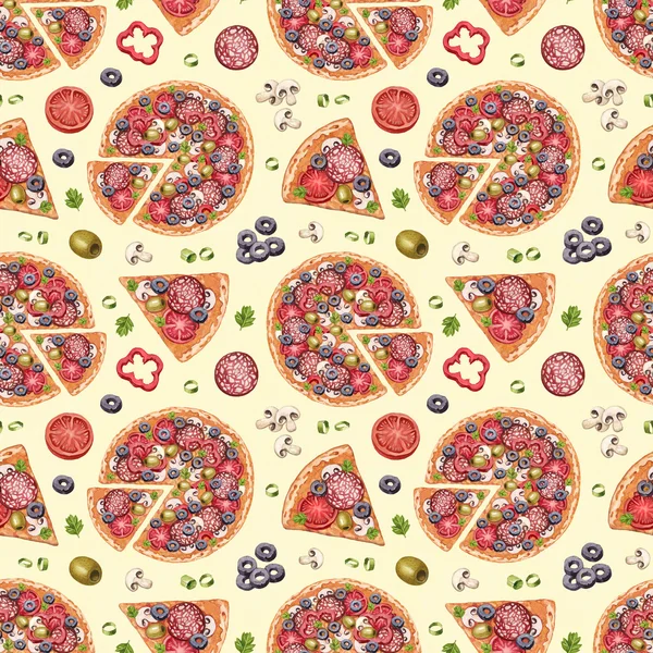 Modello senza cuciture con illustrazioni di pizza — Foto Stock