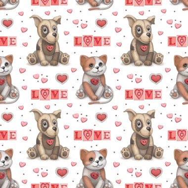 şirin evde beslenen hayvan toys illüstrasyon. seamles deseni