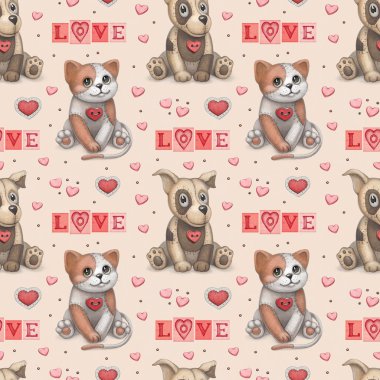 şirin evde beslenen hayvan toys illüstrasyon. seamles deseni