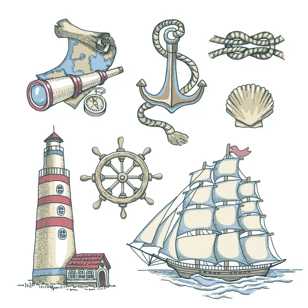 Serie di illustrazioni nautiche vettoriali — Vettoriale Stock