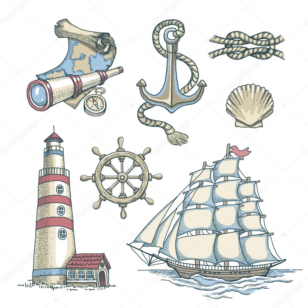 Set of vector nautical illustrations
