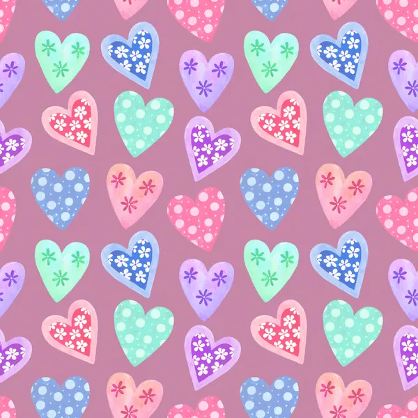 Watercolor seamless pattern for Valentine's day . Painted hearts — Stock Photo, Image