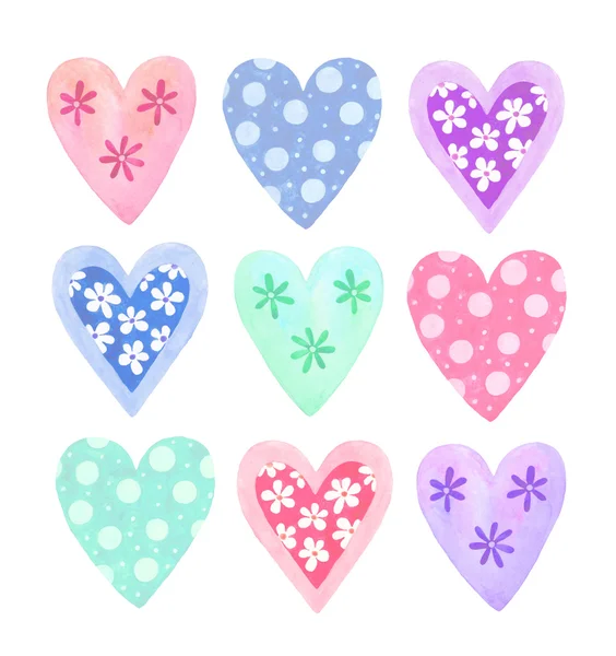 Watercolor hearts collection for Valentine's day — Stock Photo, Image