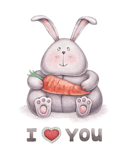 Акварельна ілюстрація милої іграшки кролика. Ідеально підходить для вітальної листівки — стокове фото