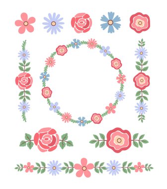 Vintage vector floral tasarım öğeleri kümesi