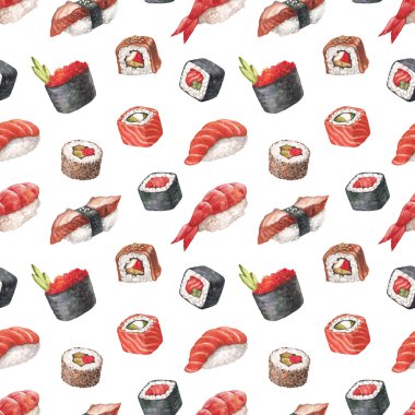 Nefis suşi. Suluboya kusursuz desen