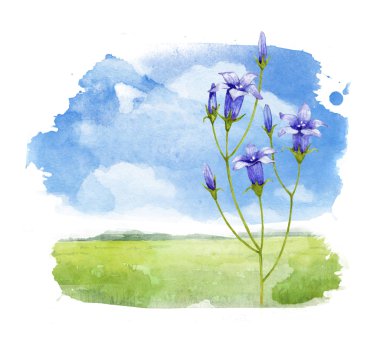 Yaz peyzaj suluboya çizimi